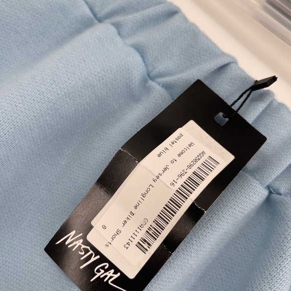 NEW NASTY GAL Welcome To Jersey Longline Biker Shorts Blue Sz 4 US - Picture 2 of 3